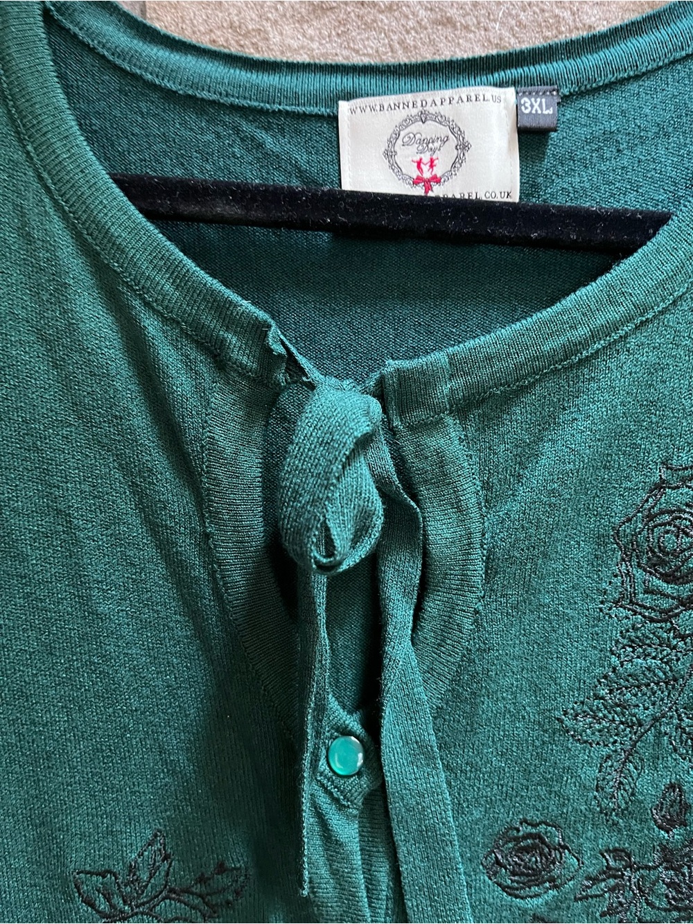 Banned Apparel Delilah Forest Green Floral Embroidered Cardigan Sweater 3XL - Picture 6 of 11